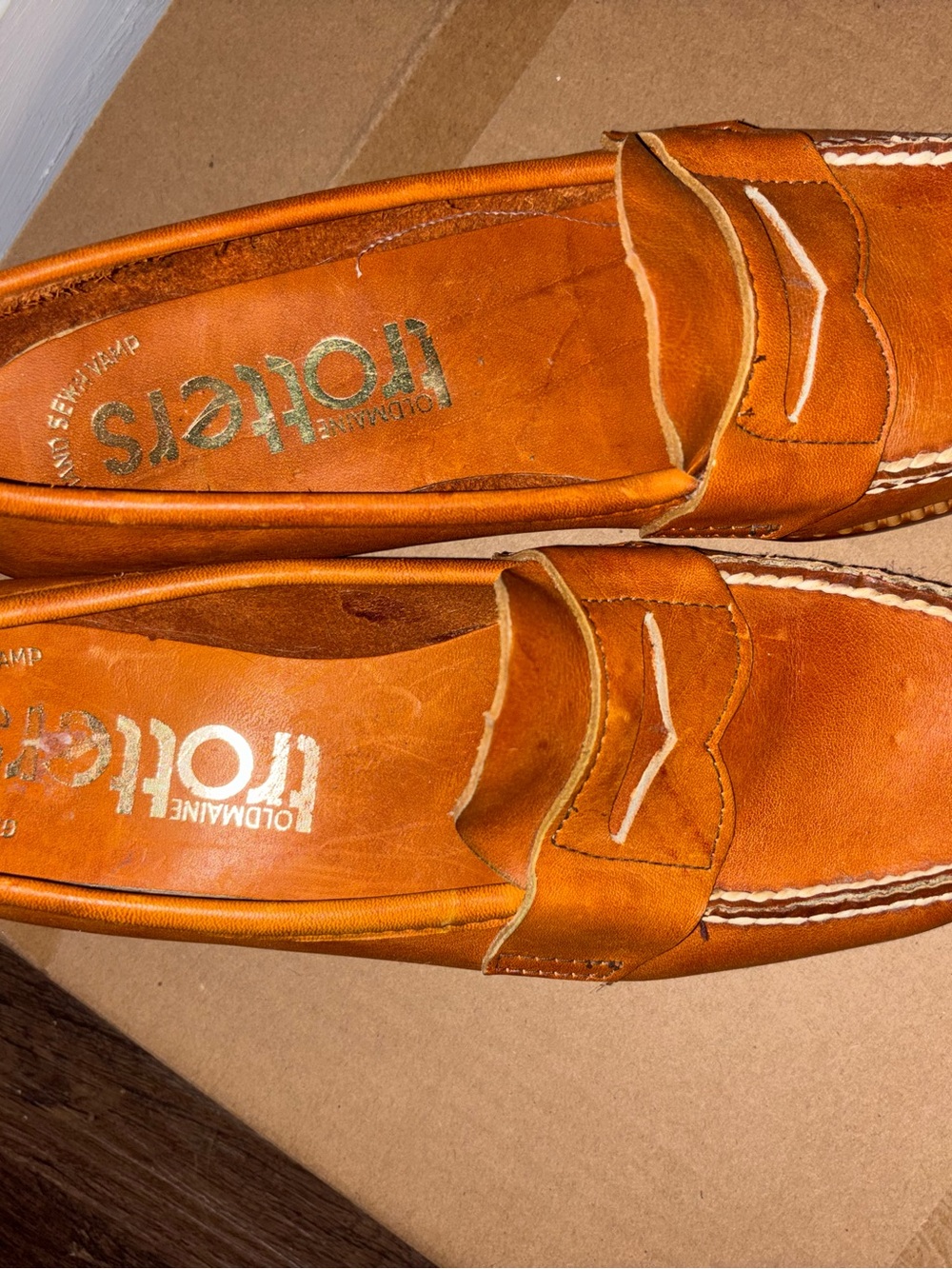 Vintage 70s Old Maine Trotters USA Camel Brown Leather Slip On Penny Loafer 8.5N
